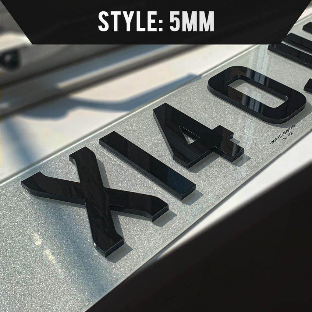 5mm 4D number plate with laser-cut acrylic characters on a white front plate
