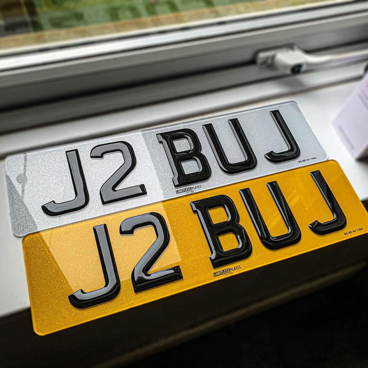 Pair of short number plates with 4D characters, front and rear