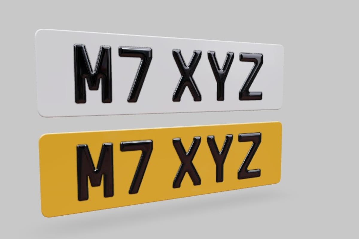 16 inch short number plate with 3D gel characters, rendered in the plate builder